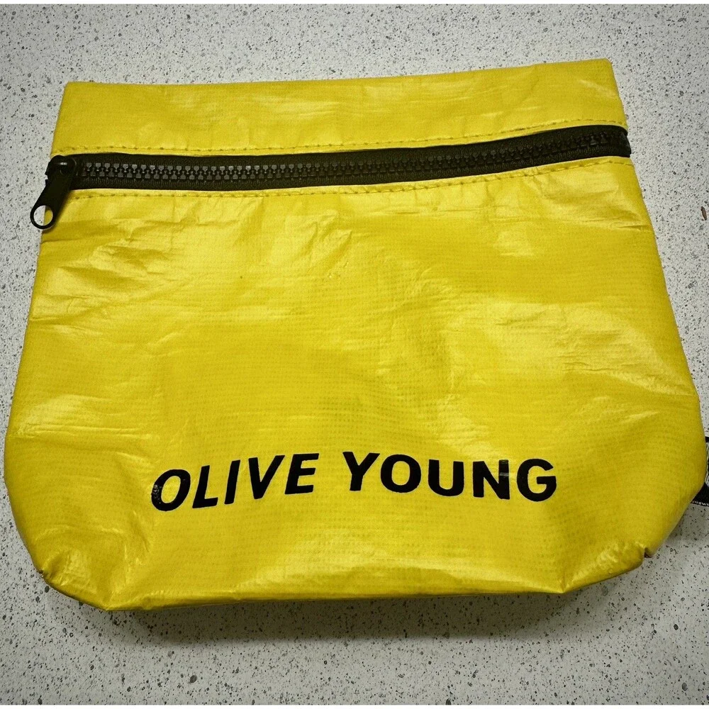 Olive Young Korea Tyvek Pouch Bundle Yellow & White K-Beauty Cosmetic Travel Bag